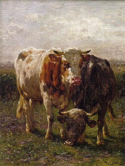 Johannes Hubertus Leonardus de Haas Bull and cow in the floodplains at Oosterbeek Norge oil painting art